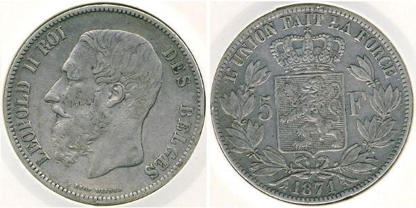 5 Franc Belgien Silber Leopold II (1835 - 1909)