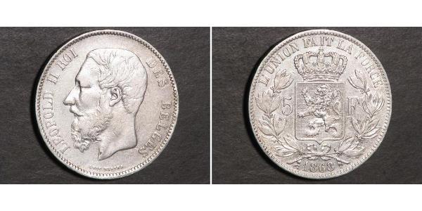 5 Franc Belgien Silber Leopold II (1835 - 1909)