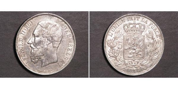 5 Franc Belgien Silber Leopold II (1835 - 1909)