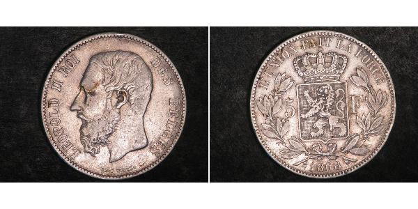 5 Franc Belgien Silber Leopold II (1835 - 1909)