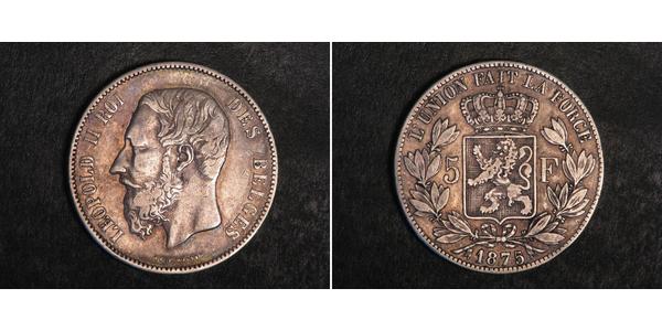 5 Franc Belgien Silber Leopold II (1835 - 1909)