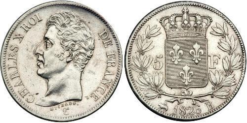 5 Franc Kingdom of France (1815-1830) Silber Karl X. von Frankreich (1757-1836)