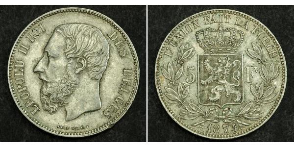 5 Franc Belgium Silver Leopold II of Belgium(1835 - 1909)