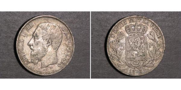 5 Franc Belgium Silver Leopold II of Belgium(1835 - 1909)