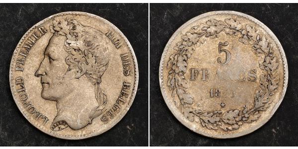 5 Franc Belgium Silver Leopold I of Belgium (1790-1865)