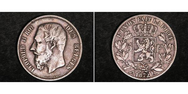 5 Franc Belgium Silver Leopold II of Belgium(1835 - 1909)