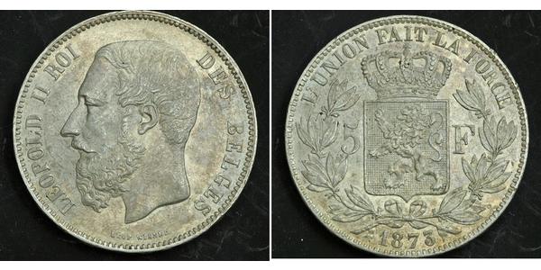 5 Franc Belgium Silver Leopold II of Belgium(1835 - 1909)