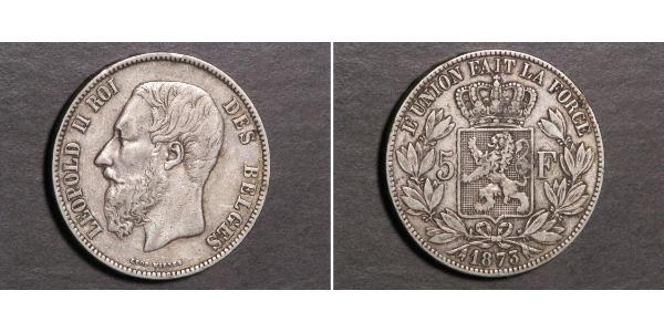 5 Franc Belgium Silver Leopold II of Belgium(1835 - 1909)