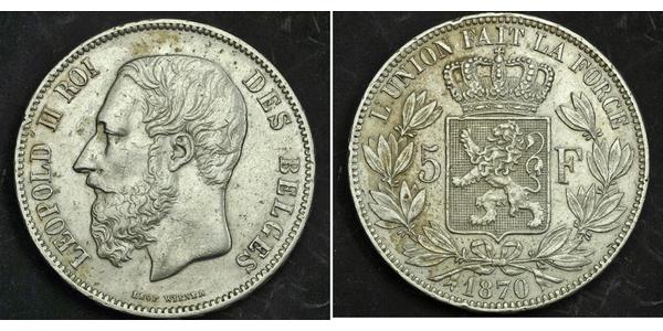 5 Franc Belgium Silver Leopold II of Belgium(1835 - 1909)