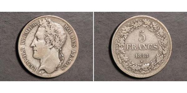 5 Franc Belgium Silver Leopold I of Belgium (1790-1865)