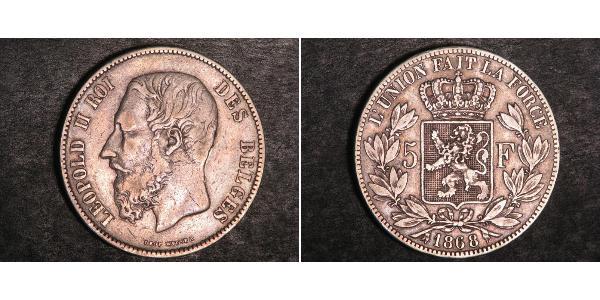5 Franc Belgium Silver Leopold II of Belgium(1835 - 1909)