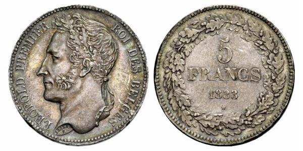 5 Franc Belgium Silver Leopold I of Belgium (1790-1865)