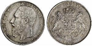 5 Franc Congo Free State (1885 - 1908) Silver Leopold II of Belgium(1835 - 1909)