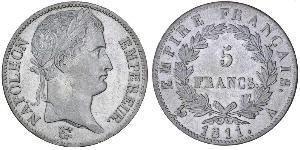 5 Franc First French Empire (1804-1814) Silver Napoleon (1769 - 1821)