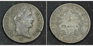 5 Franc First French Empire (1804-1814) Silver Napoleon (1769 - 1821)