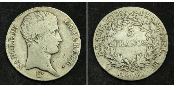 5 Franc First French Empire (1804-1814) Silver Napoleon (1769 - 1821)