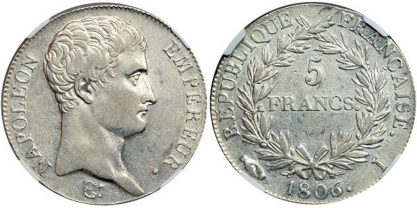 5 Franc First French Empire (1804-1814) Silver Napoleon (1769 - 1821)