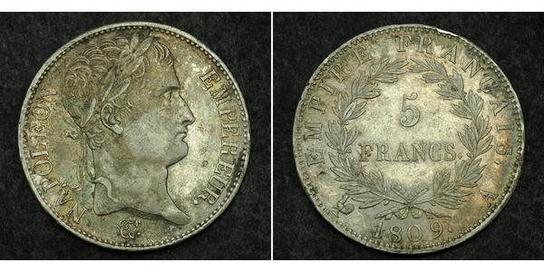 5 Franc First French Empire (1804-1814) Silver Napoleon (1769 - 1821)