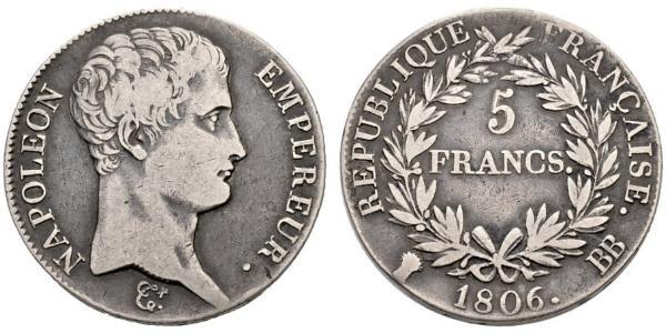 5 Franc First French Empire (1804-1814) Silver Napoleon (1769 - 1821)