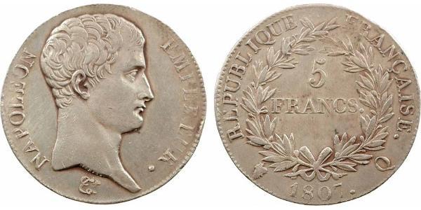 5 Franc First French Empire (1804-1814) Silver Napoleon (1769 - 1821)