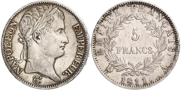 5 Franc First French Empire (1804-1814) Silver Napoleon (1769 - 1821)