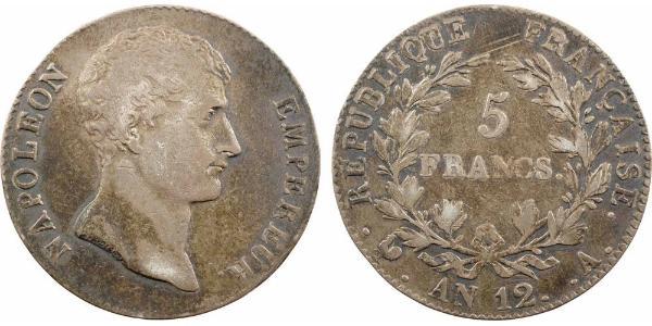 5 Franc First French Empire (1804-1814) Silver Napoleon (1769 - 1821)