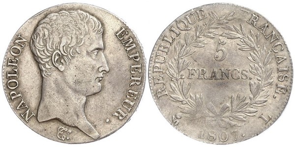 5 Franc First French Empire (1804-1814) Silver Napoleon (1769 - 1821)