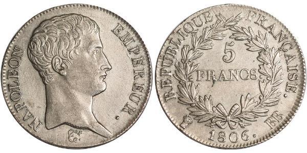 5 Franc First French Empire (1804-1814) Silver Napoleon (1769 - 1821)