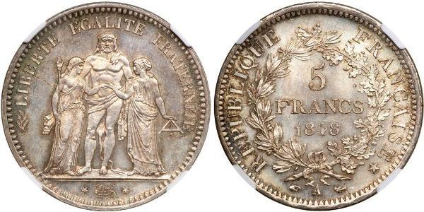 5 Franc French Second Republic (1848-1852) Silver 