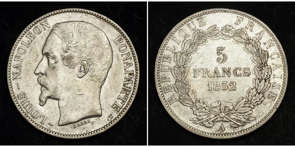 5 Franc French Second Republic (1848-1852) Silver Napoleon III (1808-1873)