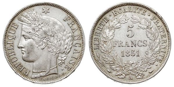 5 Franc French Second Republic (1848-1852) Silver 