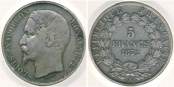 5 Franc French Second Republic (1848-1852) Silver Napoleon III (1808-1873)