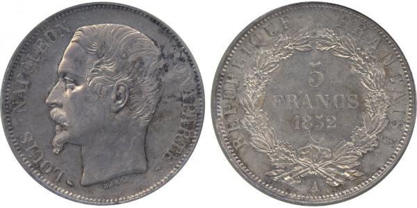 5 Franc French Second Republic (1848-1852) Silver Napoleon III (1808-1873)