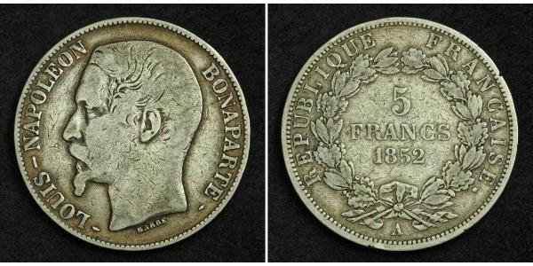 5 Franc French Second Republic (1848-1852) Silver Napoleon III (1808-1873)