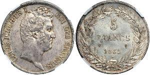 5 Franc July Monarchy (1830-1848) Silver Louis Philippe I of France (1773 -1850)