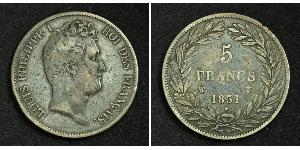 5 Franc July Monarchy (1830-1848) Silver Louis Philippe I of France (1773 -1850)