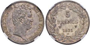 5 Franc July Monarchy (1830-1848) Silver Louis Philippe I of France (1773 -1850)