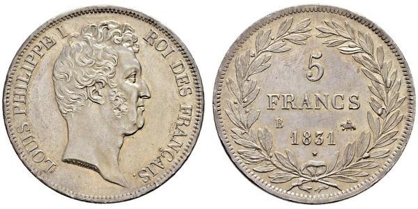 5 Franc July Monarchy (1830-1848) Silver Louis Philippe I of France (1773 -1850)