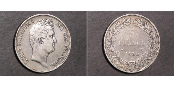 5 Franc July Monarchy (1830-1848) Silver Louis Philippe I of France (1773 -1850)