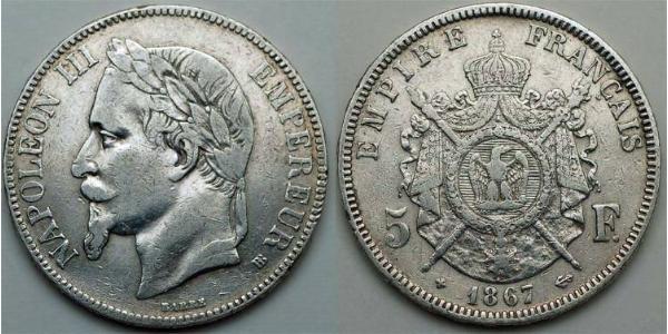 5 Franc Second French Empire (1852-1870) Silver Napoleon III (1808-1873)