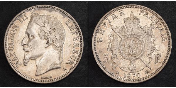 5 Franc Second French Empire (1852-1870) Silver Napoleon III (1808-1873)