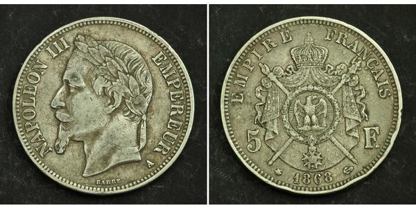 5 Franc Second French Empire (1852-1870) Silver Napoleon III (1808-1873)