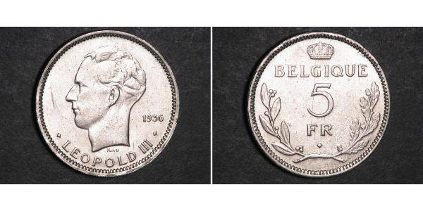 5 Franc Belgique  Léopold III (roi des Belges)