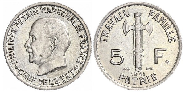 5 Franc Vichy France (1940-1944)  Philippe Pétain