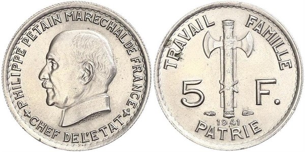 5 Franc 維希法國 (1940 - 1944)  菲利普·贝当