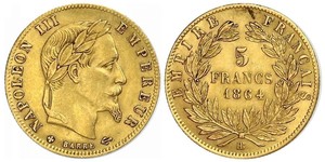 5 Franc 法蘭西第二帝國 (1852 - 1870) 金 拿破仑三世