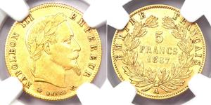 5 Franc 法蘭西第二帝國 (1852 - 1870) 金 拿破仑三世