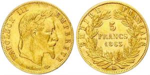 5 Franc 法蘭西第二帝國 (1852 - 1870) 金 拿破仑三世