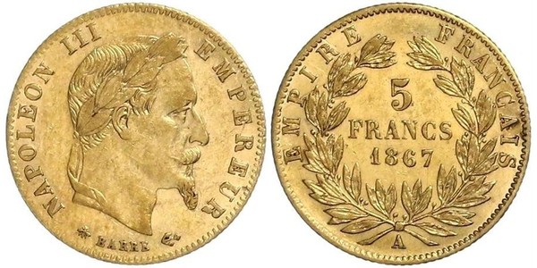 5 Franc 法蘭西第二帝國 (1852 - 1870) 金 拿破仑三世