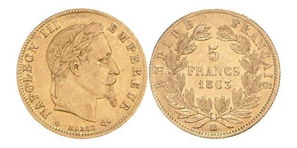 5 Franc 法蘭西第二帝國 (1852 - 1870) 金 拿破仑三世